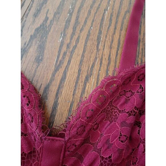 Small Keepsake Burgandy Lace Spaghetti Strap Semi Formal Lined Mini Dress Prom - Picture 3 of 6